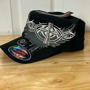 NEW M&F western products Ladies' Embroidered Cross & Wing Cap Black Flexfit S/M